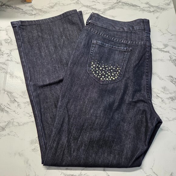 Chico's Platinum Size 2 Short Dark Wash Denim Blue Gem Embellished Jeans - Picture 1 of 11